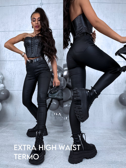 Black, matte faux leather pants "Diva" Z21-1
